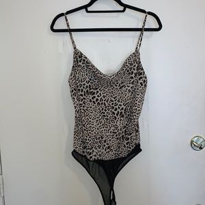 Cheetah print cowl neck body suit